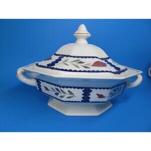 Adams Lancaster Vintage Double Handled Covered Vegetable Bowl No Issues VGC